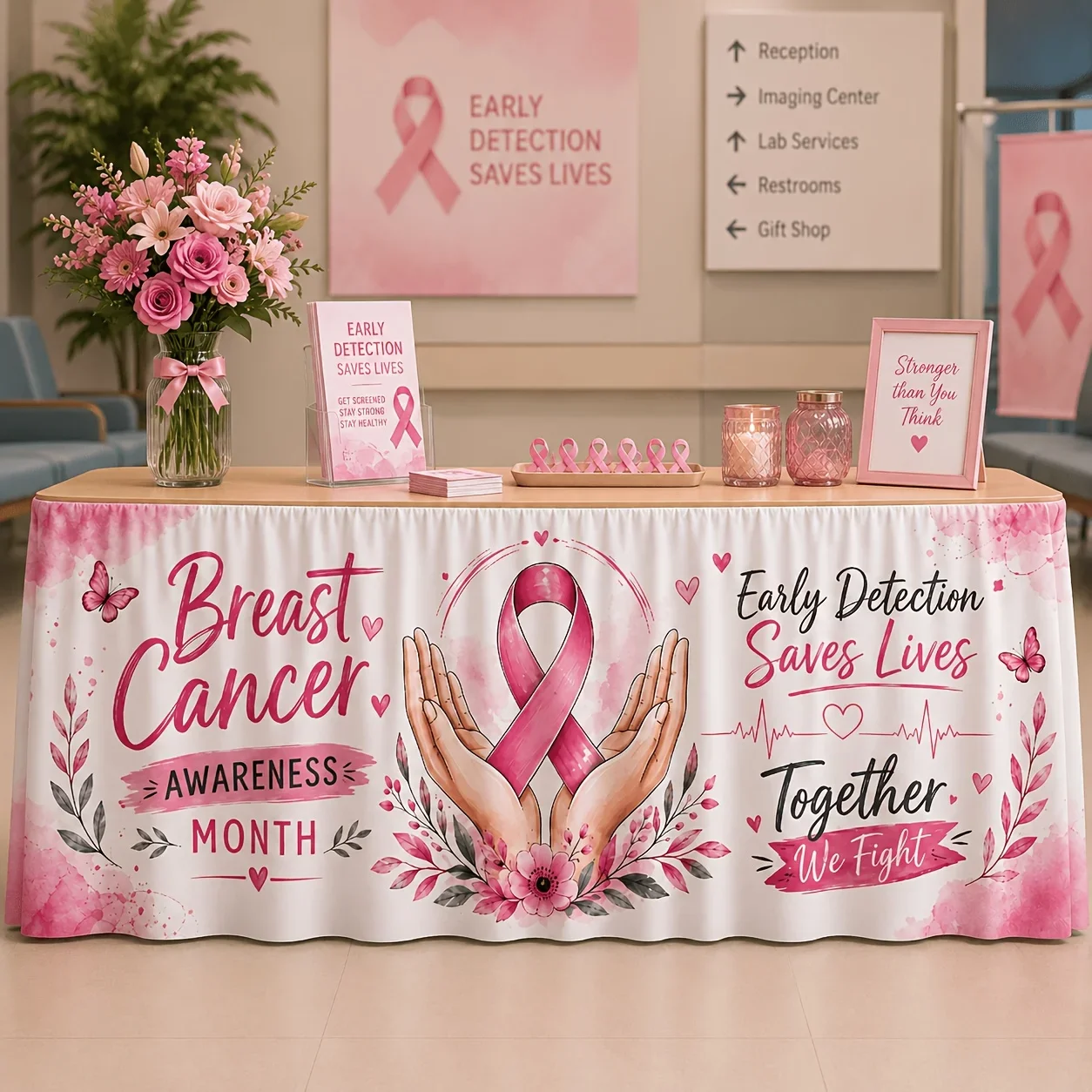 Send a tablecloth 1 piece Breast Cancer Awareness Month Tablecloth Tablecloth Pink Ribbon Flower Butterfly ECG Printxzj