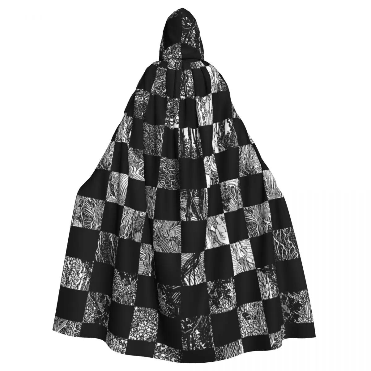 Copperplate Engraved Checkerboard Unisex Adult Cloak with Hood Long Witch Costume Cosplay