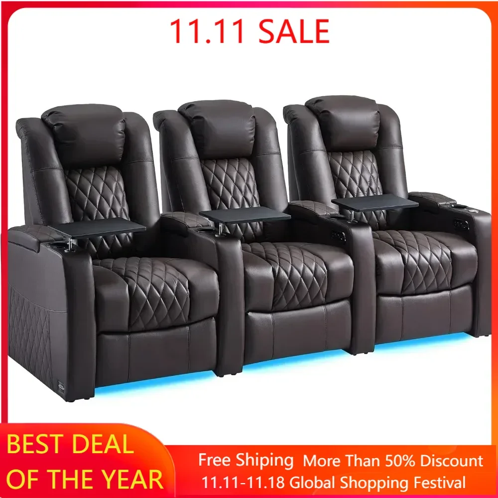 Reclining Sofas, Top Grain Nappa Leather Recliner Chair Dual Power Movie Theater Chairs Gaming Sofa Electric Headrest