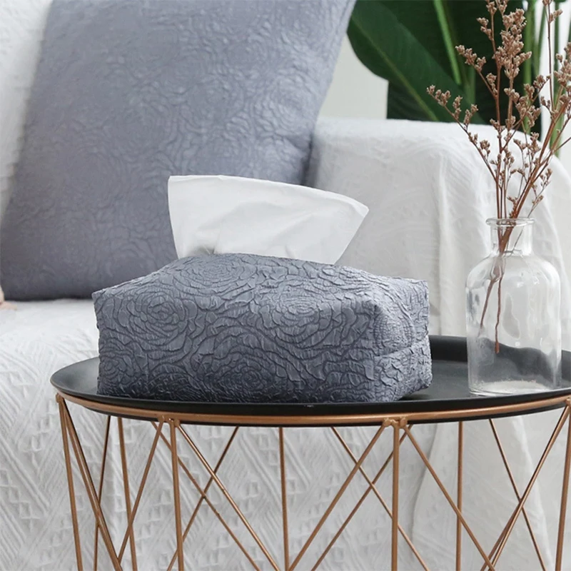 Nordic Creative Embossed Rose Decorative Tissue Box Cosmetic Storage Table Napkin Paper Towels Car Tissue Box