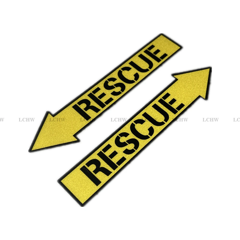 Yellow Arrow RESCUE Graphic Sticker, Durable Decal for Motocross, Cycling Races, Car Decor & Sports Event Marking