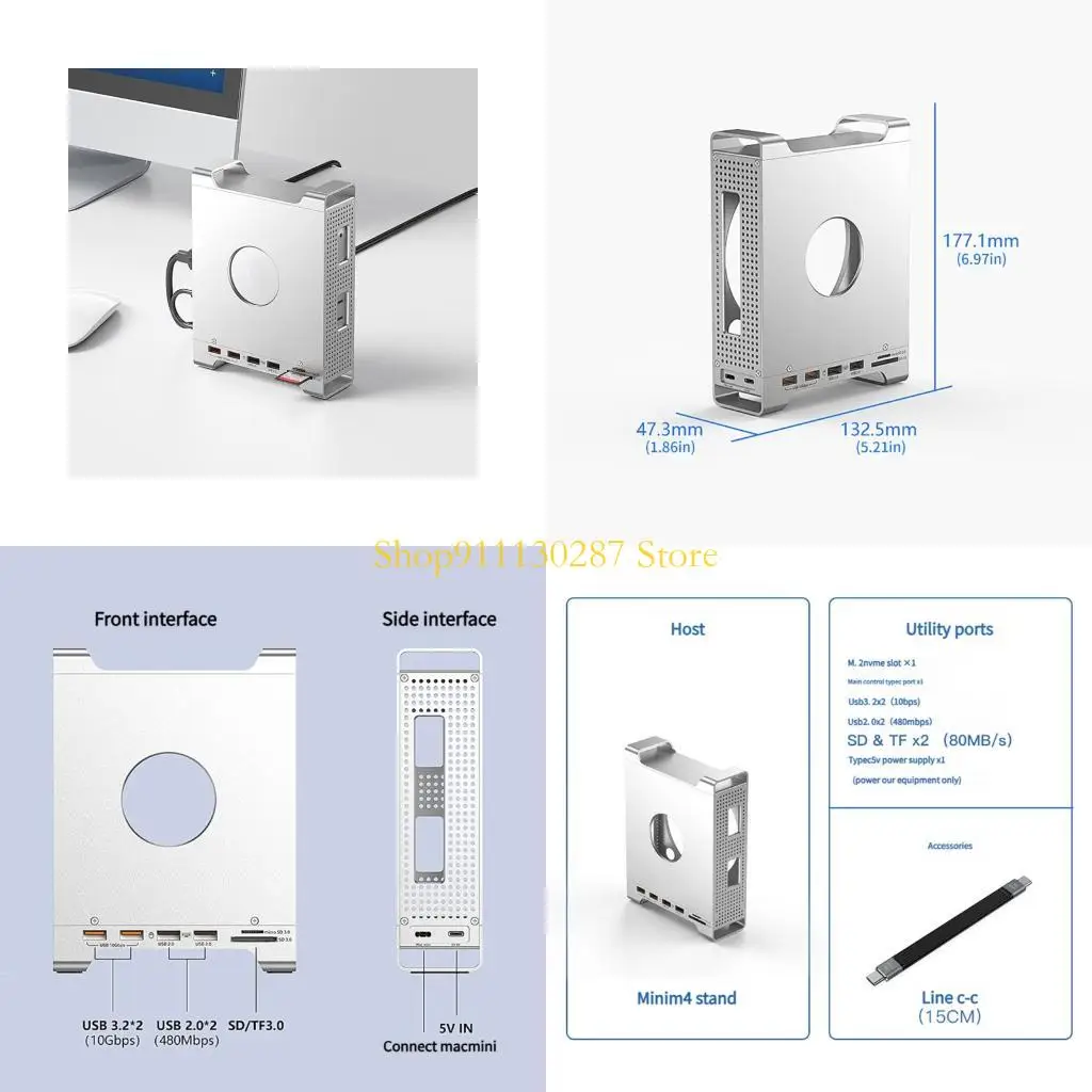 

J1HC Вертикальный подставка дока 40 Гбит / с для Mini Computer NVME твердый диск алюминиевый корпус