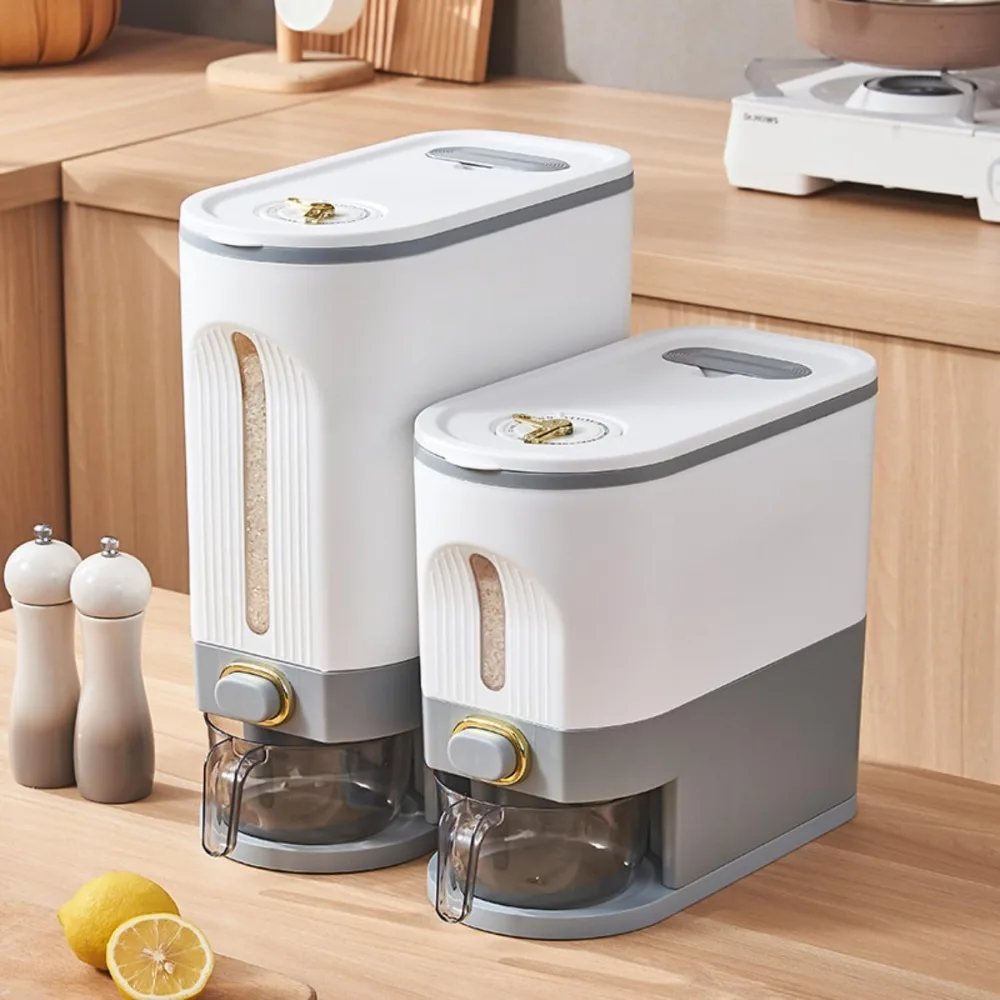 

22Lbs Rice Storage Bucket with Lid Sealed Moisture Proof Cereal Containers Storage Time Dial Sealed Can Cereal Dispenser