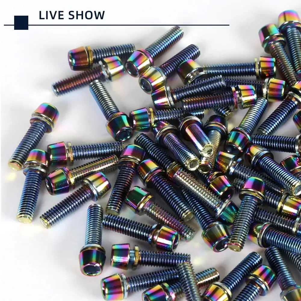 TANKE 6pcs M5 * 18 15mm Bolt Screw with gasket For MTB Road Bicycle Stem and bottle rack Rainbow view 4
