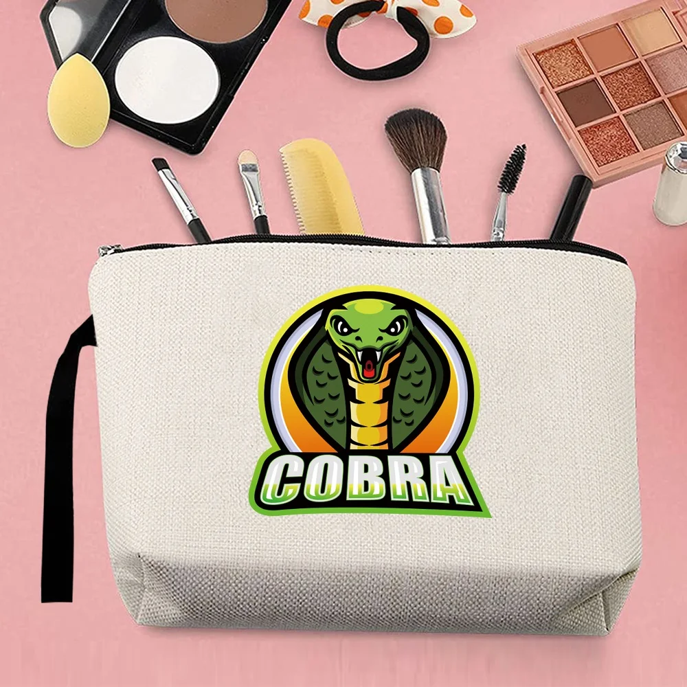 2024 Simple Makeup Storage Bag Women Canvas Harajuku Cobra Pattern Printing Toiletries Carrying Rope Beige Coins Pencil Case