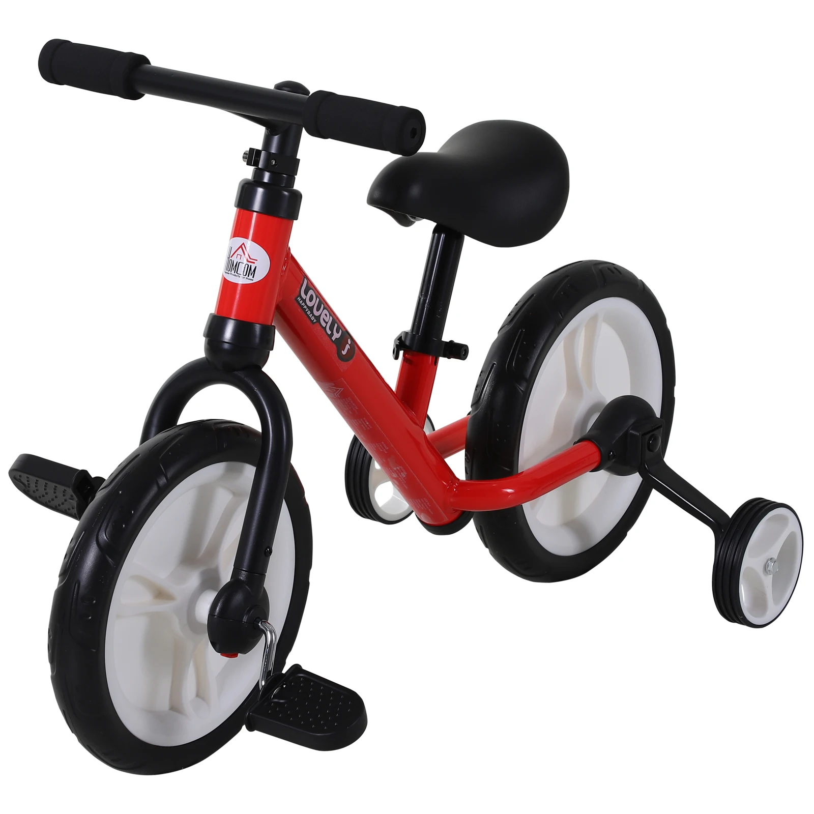 "HOMCOM Vélo Enfant draisienne 2 en 1 roulettes et pédales Amovibles Roues 12"" Hauteur Selle réglable pour enfants de 2 à 5 ans A"