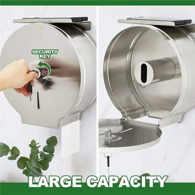 [NEWA76K!】 Wall Mount Holder Stainless Steel 9 Inch Commercial Jumbo Toilet Paper Dispenser With Shelf, Lockable Design