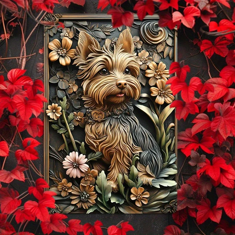 

Yorkshire Terrier Metal Wall Art, Aluminum Floral Dog Decor, Weather-Resistant Tin Sign, 8x12 Inch, High Definition Printed