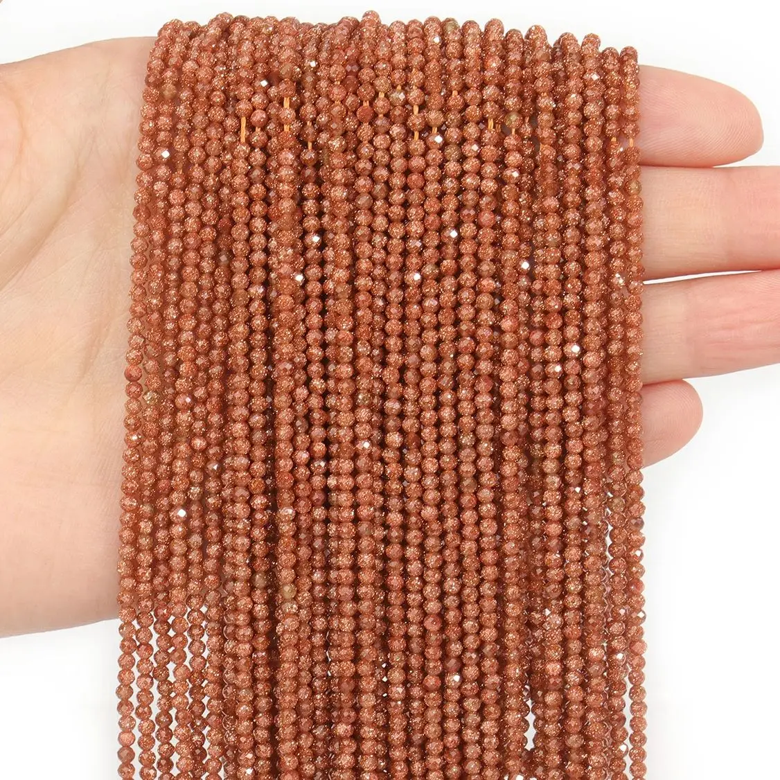 Faceted Natural Stone Beads 2/3/4mm Gold Color Sand Stone Loose Bead  Charms Jewelry Make Tiny Beadwork DIY Bracelet Finding 15\'