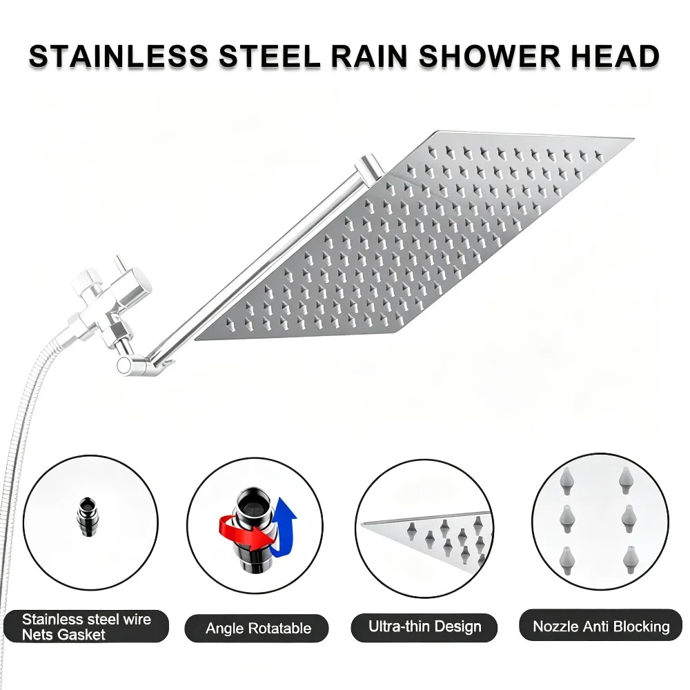 1 pc high-pressure shower head, square stainless steel shower top spray, providing a spa like experience even at home view 4
