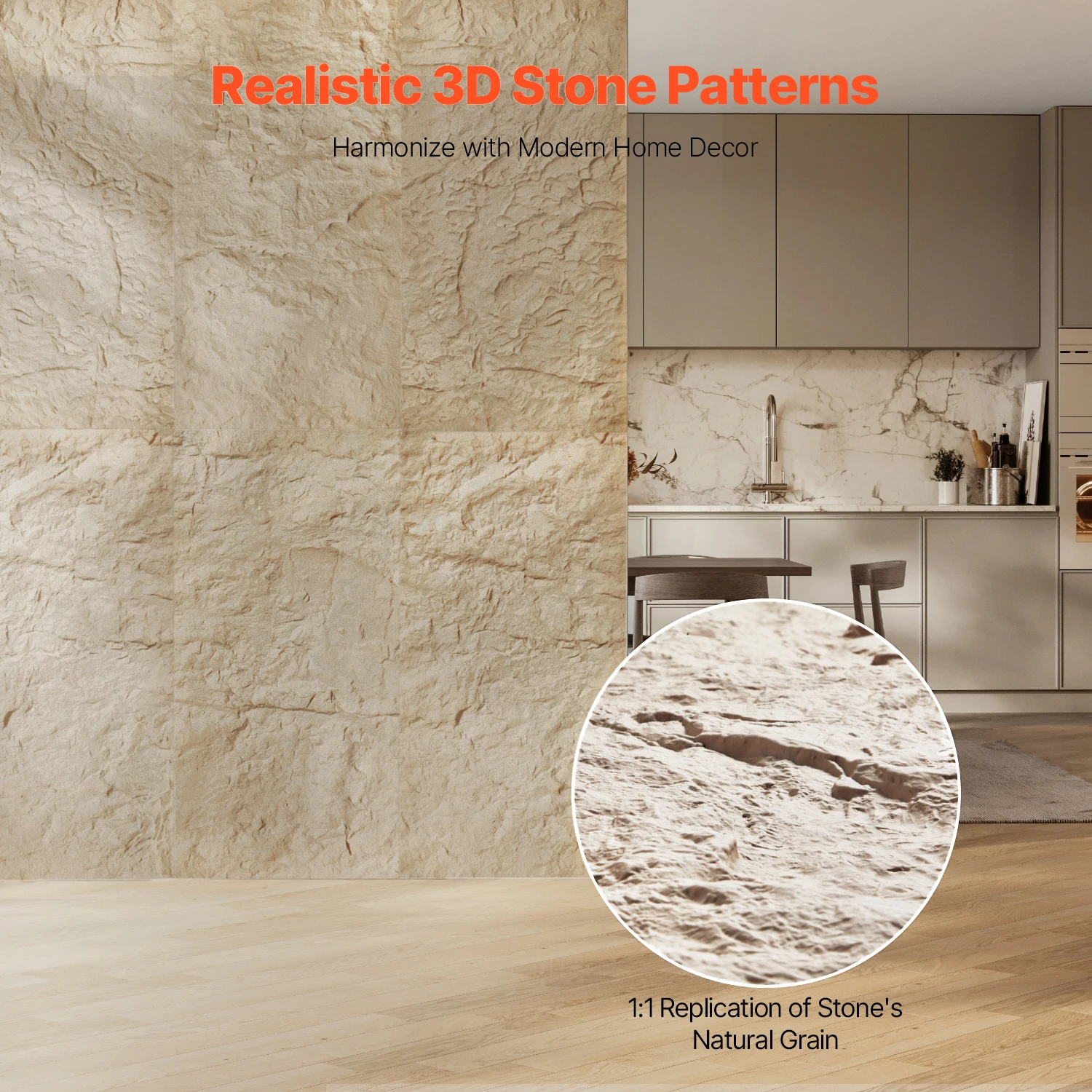SucceBuy 3D Wall Panels 4 Pack 48 x 24 inch PU Natural Stone Imitation Wall Art Tiles Interior Home Decor for Ceiling Bedroom