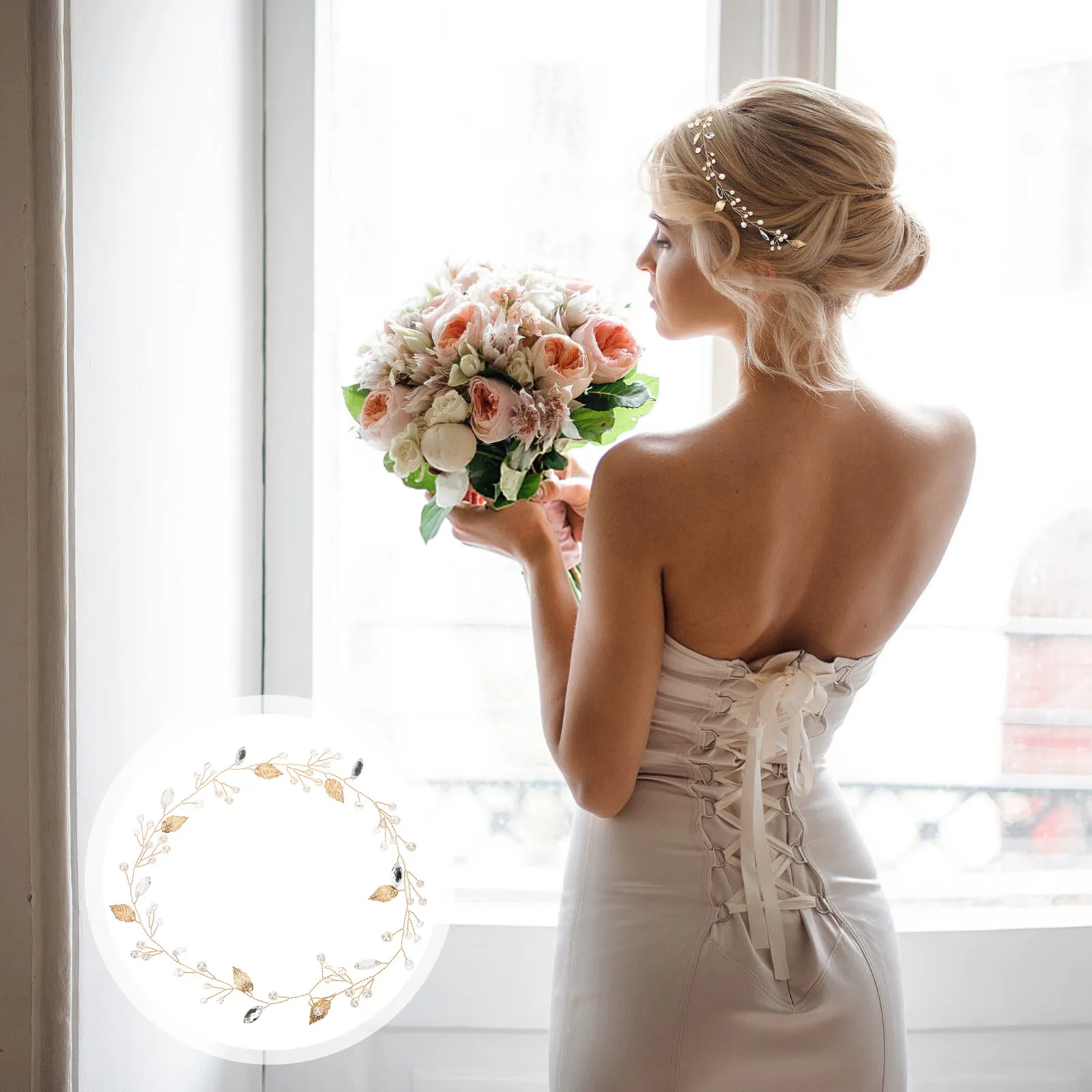 

Wedding Headband Bridal Leaf Rhinestone Pearl Hair Accessories Elegant Bride Headdress for Wedding Banquet Prom Party Photo