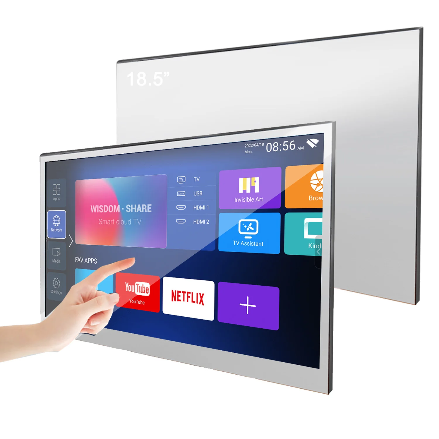 Souria 19 inches LED Mirror Mini Smart Touchscreen TV for Compact Area Bathroom SPA Waterproof IP65 WiFi Bluetooth DTV Tuner