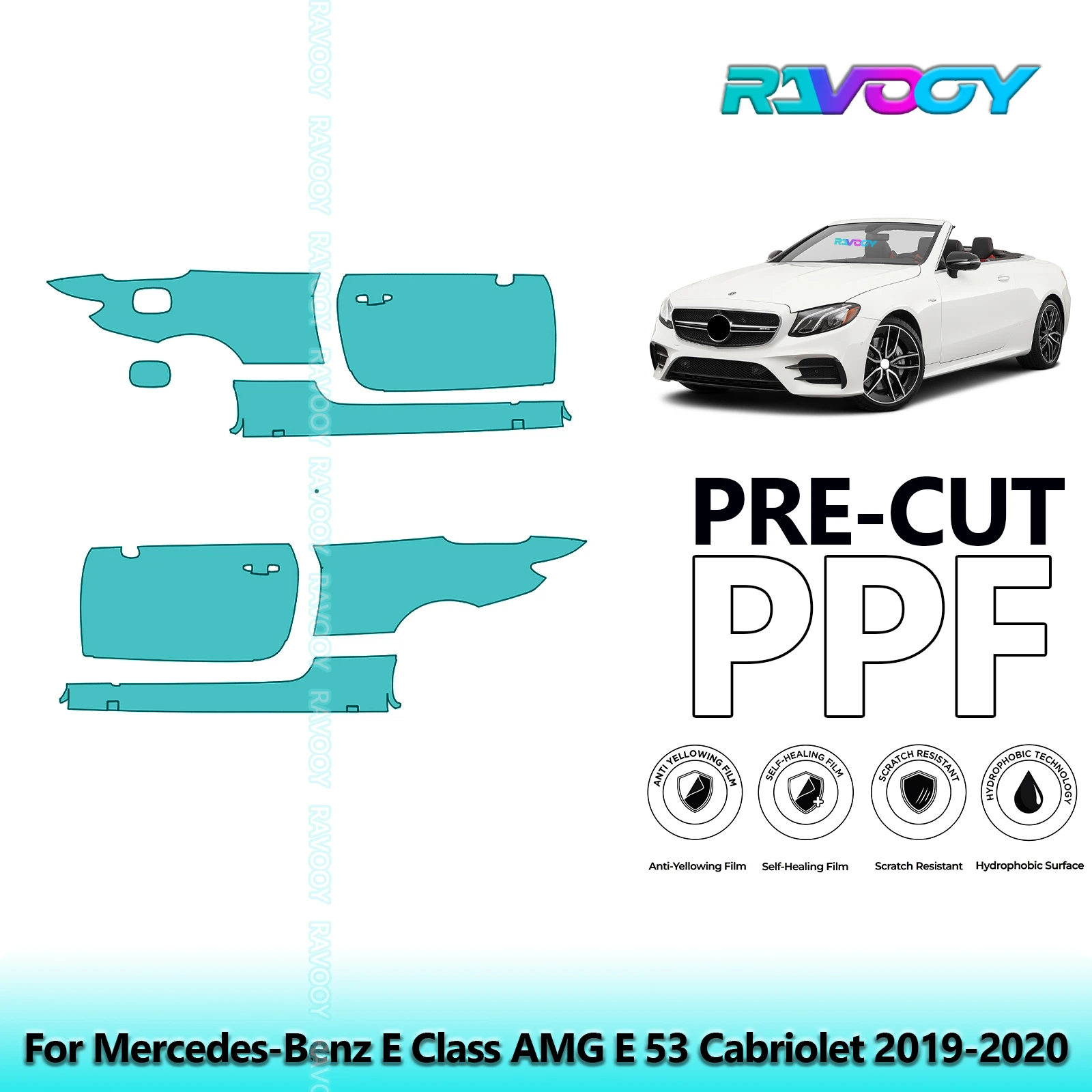 

For Mercedes-Benz E Class AMG E 53 Cabriolet 2019-2020 8.5mil Pre-Cut PPF Door & A/B Pillar Kit TPU Paint Protection Film Set