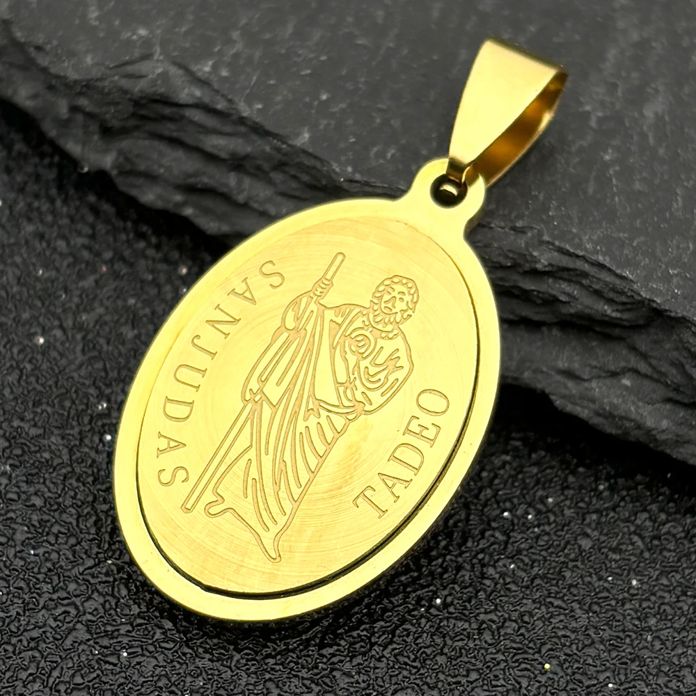 3PC Catholic Saint Judas Tadeo Pendants for Women Men Stainless Steel Gold Color Holy Medal Jewelry Making DlY Necklace