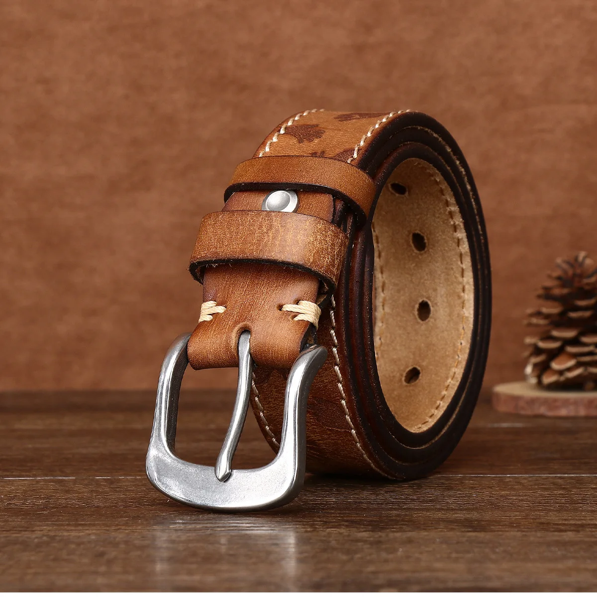 

Мужской ремень 3,8 см с лазерной гравировкой, винтажный ремень из воловьей кожи с верхним слоем, персонализированный повседневный ремень