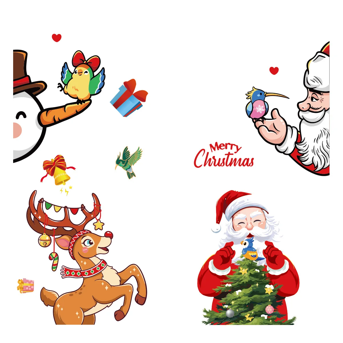 Christmas Window Stickers Santa Claus Snowman Reindeer Gift Design Reusable Window Clings for Christmas Decorations Window Decor