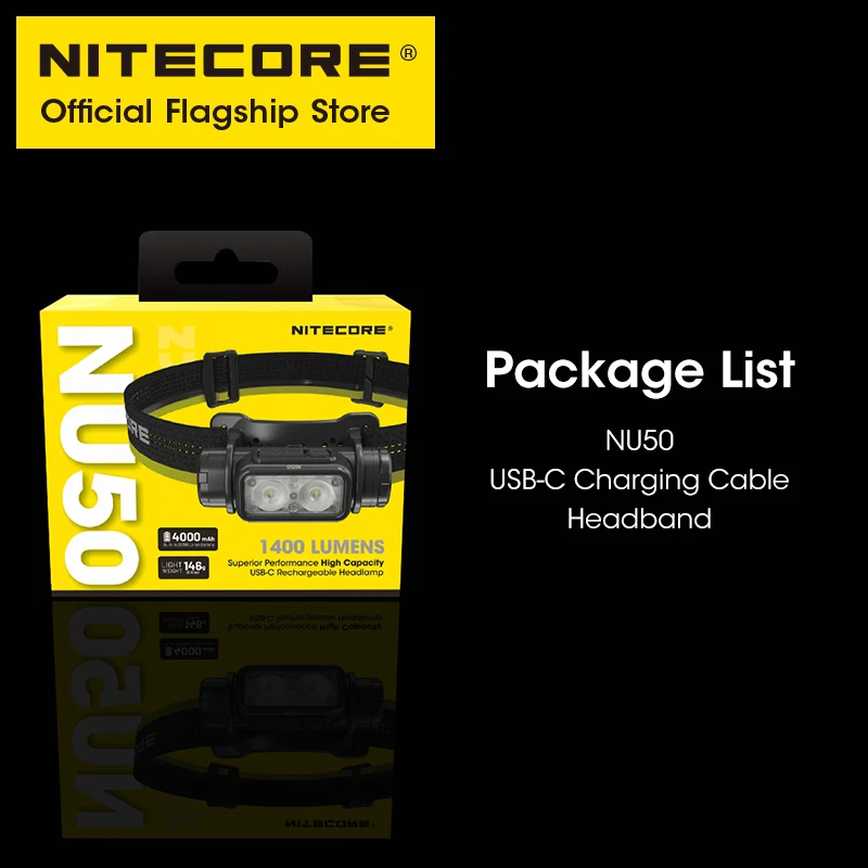 NITECORE NU50 USB-C Rechargeable Headlamp Running Cycling Work Fishing Trekking Headlight 1400 Lumens, Built in 21700 Battery