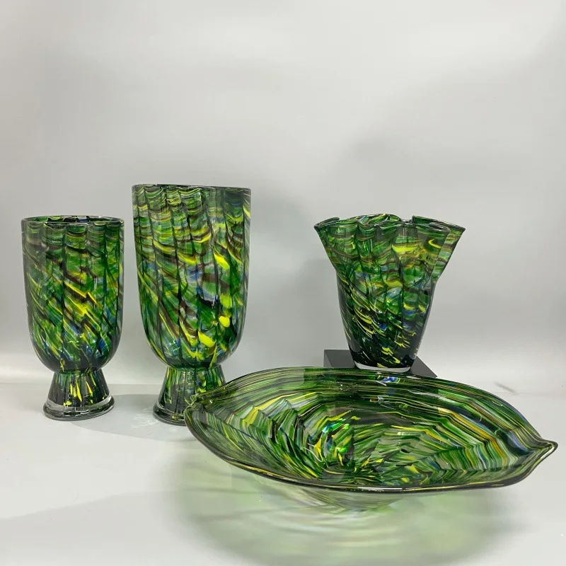 

European light luxury colored glass open large diameter rich bamboo vase flower arrangement art high sense high value plate bowl