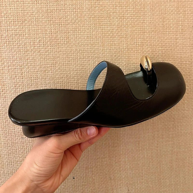 2024-toe-ring-6cm-slope-heel-shoes-leather-round-sandals-fashion-metal-clip-toe-casual-ballet-shoes-35-39-hollow-summer-slippers