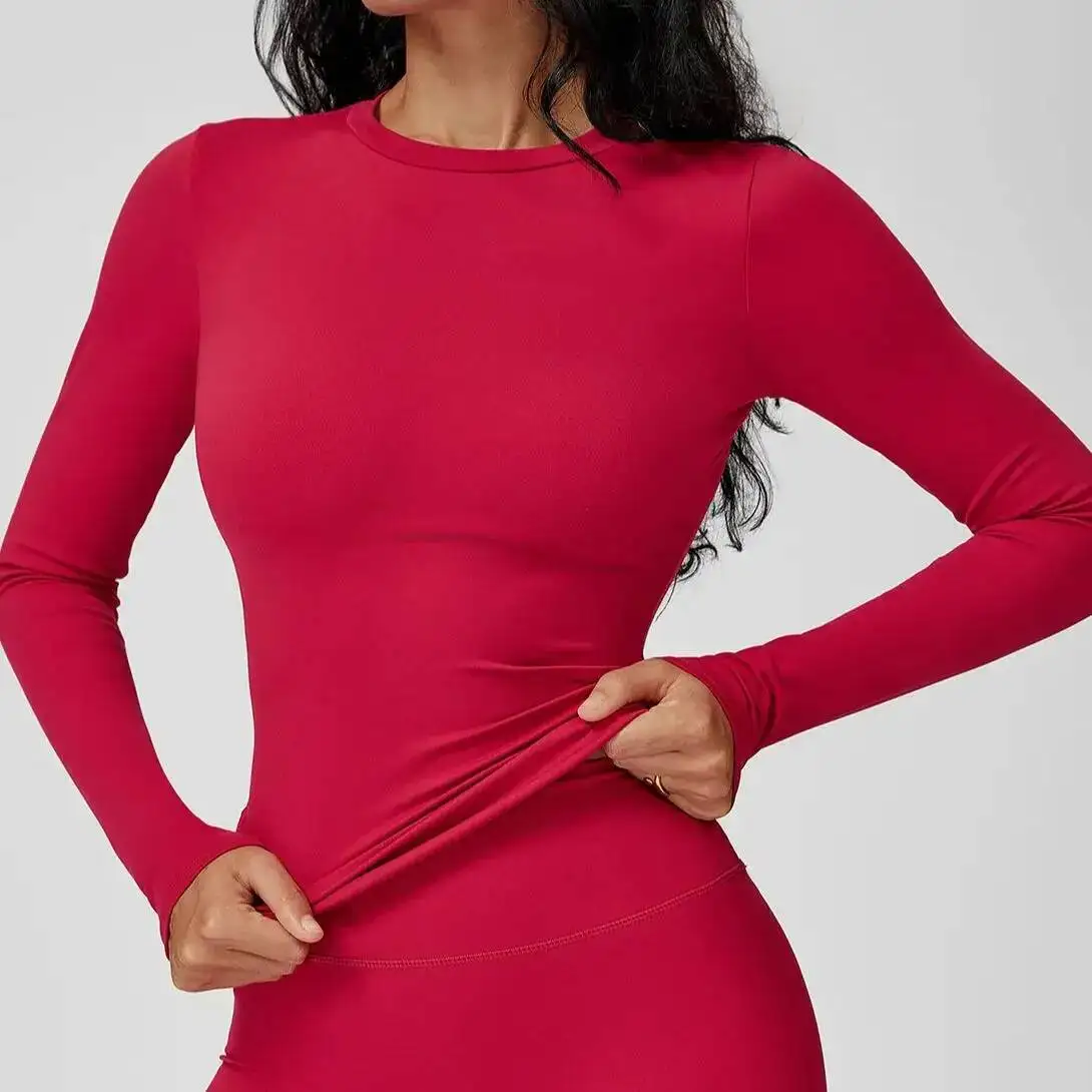 

Рубашка с длинным рукавом, женская рубашка для бега в тренажерном зале, быстросохнущая женская дышащая одежда для йоги, укороченный топ для отдыха, женская спортивная одежда