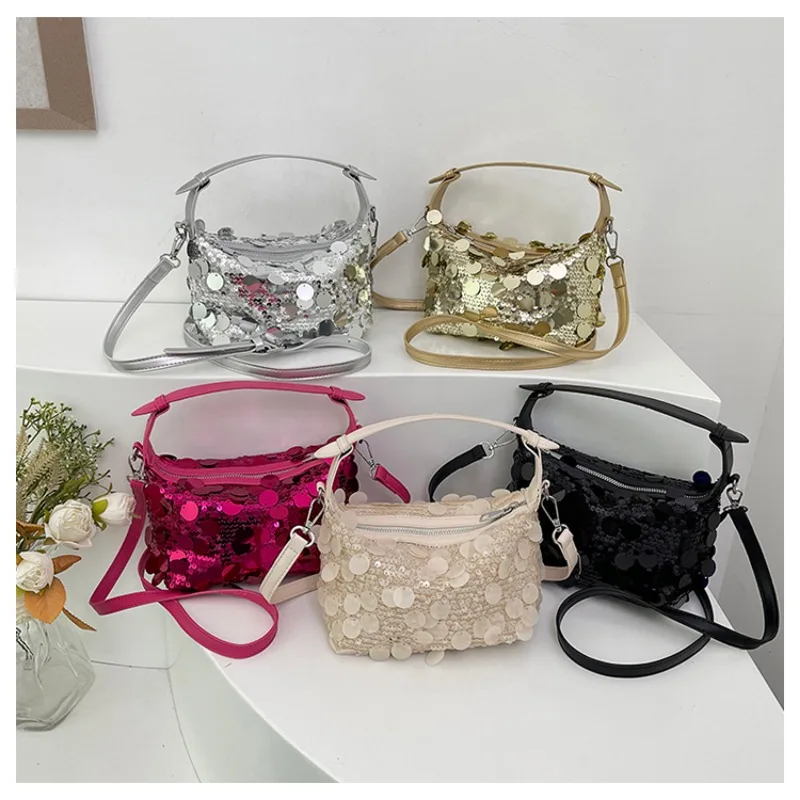 Sense of Luxury Pillow Handbags Super Sparkling Sequins Versatile High Quality Summer Shoulder and Crossbody Bags for Women 2024