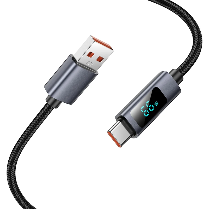 HOCO 5A USB A a tipo C Cable de carga rápida para teléfono iPhone 16/15 Pro Max pantalla Digital LED Cable de teléfono p
