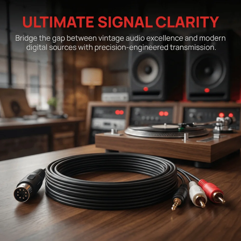 Male to Male DIN 8Pin to 3.5mm + 2RCA Cable Plug and Play 5.9ft DIN 8Pin Male Audio Lead Audio Connection Cable