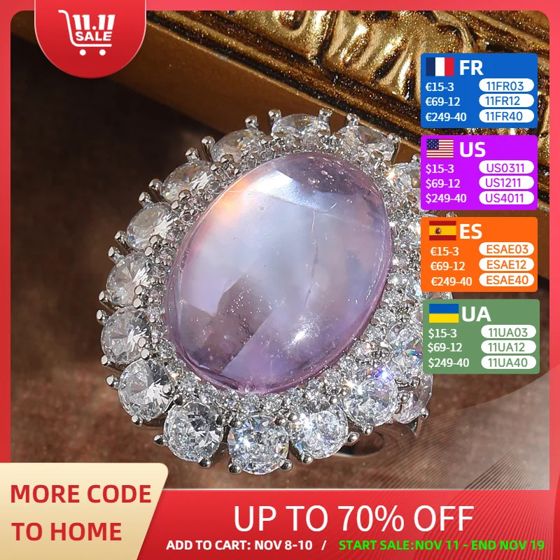 

Vintage Jewelry Violet Cat Eye Rings Rhinestone For Women Silver Color Luxury Quality Designer Gifts Trends 2025 Wedding New