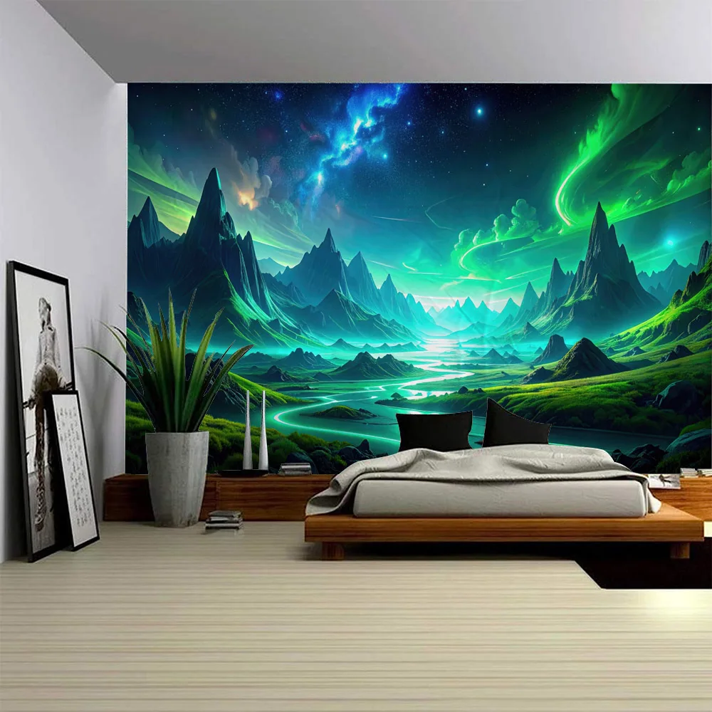 Starry Sky Landscape Wall Mounted Tapestry psychedelic Style Living Room Bedroom Wall Decoration Fabric Background