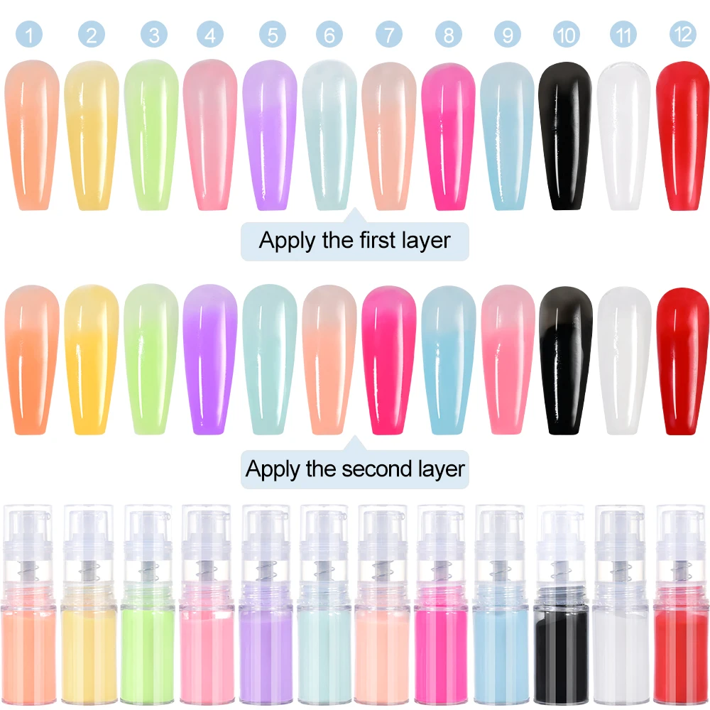 12 Bottle Neon Ombre Spray Powder Easy To Achieve Ombre Nails Design Press Pump Gradient Nail Art Pastel Pigment Press on Nails