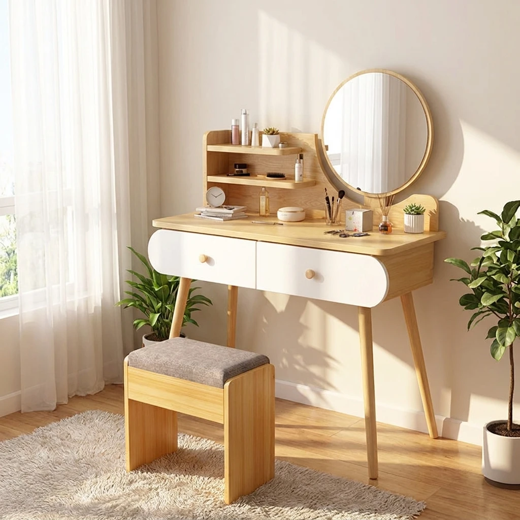 & Creative LED Light Mirror Dresser Modern Small Apartment Bedroom Furniture Integrated Makeup Vanity Table Storage Cabinet Spac