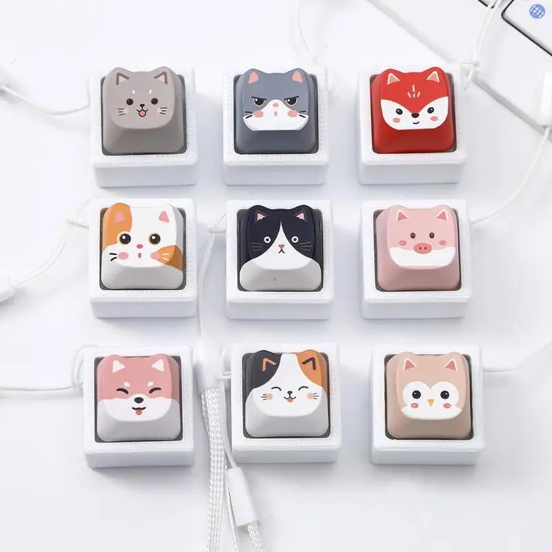 New Cute Pressable Cartoon Animal Keycap Fidget Keychain Mini Stress Relief Toy for Kids Party Bag Filler