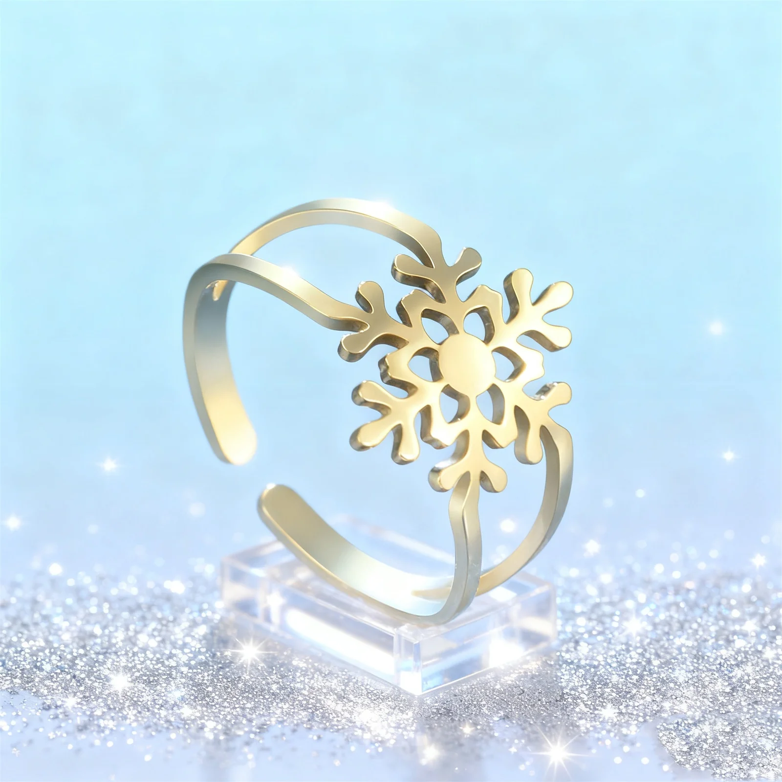 الشتاء أزياء ندفة الثلج الدائري الفولاذ المقاوم للصدأ قابل للتعديل الجمالية المرأة خاتم رائعة السنة الجديدة مجوهرات زوجين هدية عيد الميلاد #4