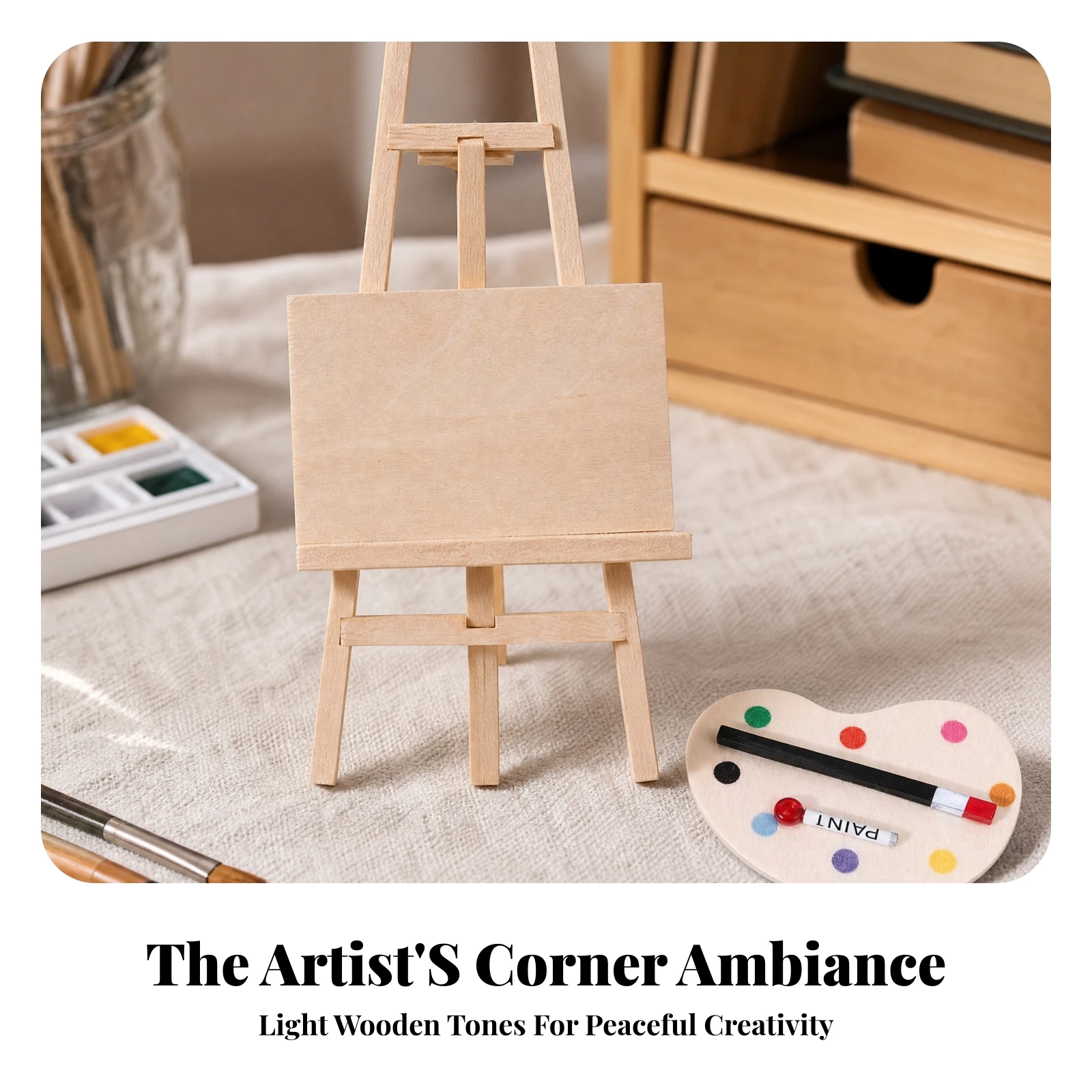 3 Pieces Miniature Display Set Lightweight Miniature Easel Set with Canvas and Palette BJD Scene Art Display Arrangement Compact