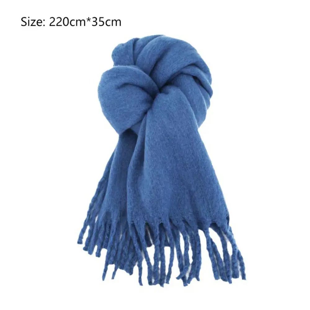 New Warm Winter Cashmere Scarf Solid Color Soft Long Tassel Scarves Thickened Mohair Wrap Shawls Women