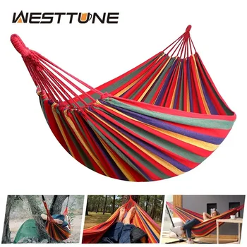 WESTTUNE Outdoor Canvas Hammock Camping Swing Hammock with Tree Ropes Load-bearing Up to 200kg Perfect for Garden Patio Backyard