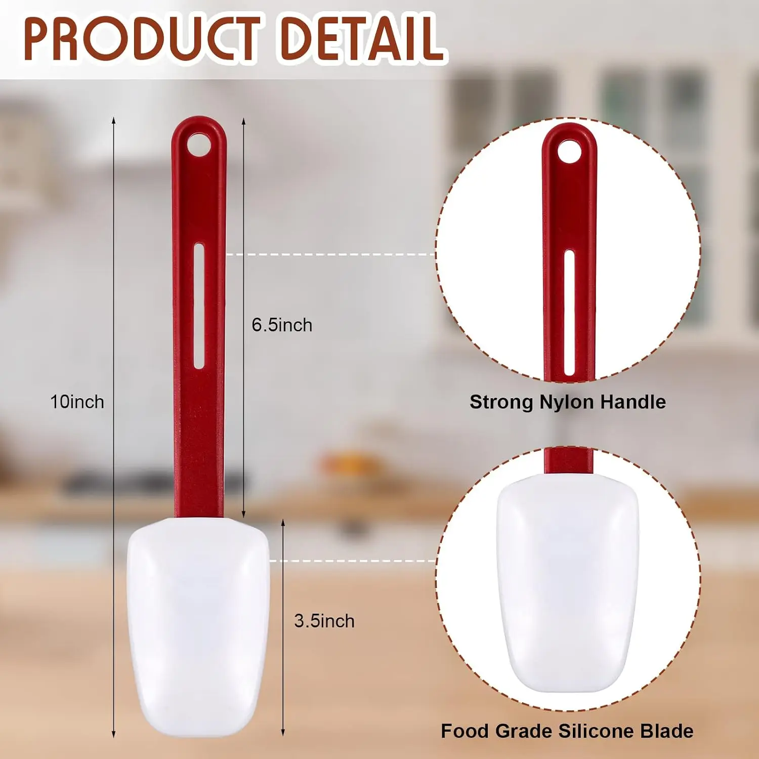 Set of 3 High Temperature Heat Resistant Silicone Spatulas with Robust Rubber Handle for Kitchen (10 X 2 Inches, Spoon Spatula)