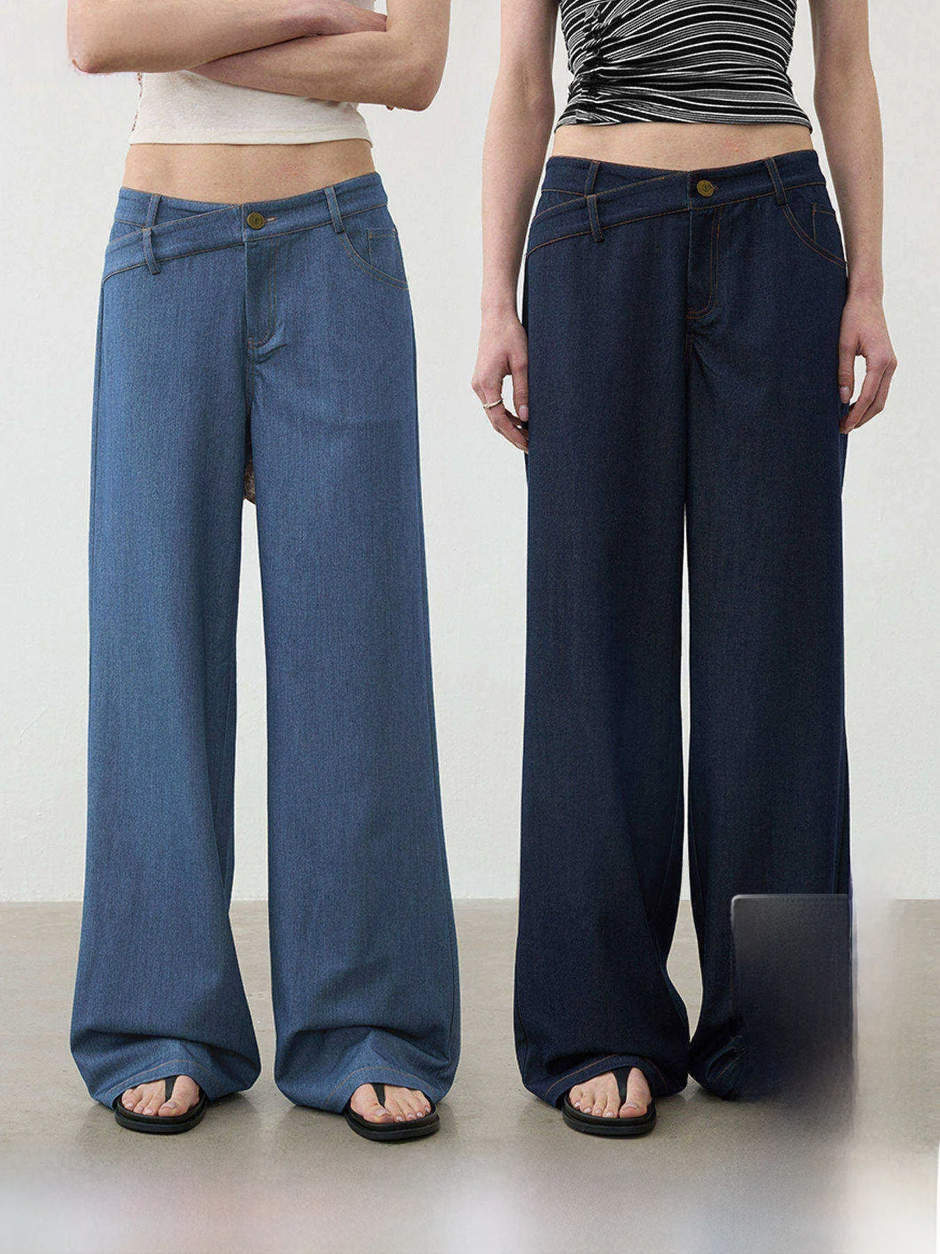 

Low Waist Straight Leg Jeans Classic Blue Embroidered Drapey Loose Wide Leg Pants Casual Pure Color Long Pants AFTADAWN