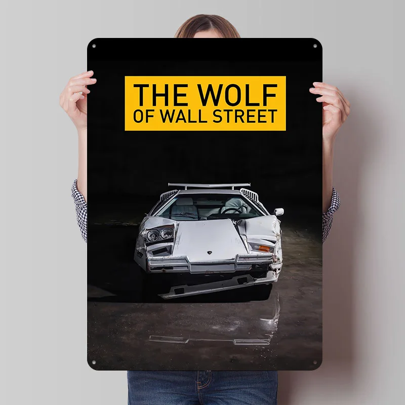Der Wolf von Wall Street Auto-Poster Individualisierte Vintage Metallschilder Wandkunst Retro Blechschild für Männerhöhle Dekorationen Zuhause