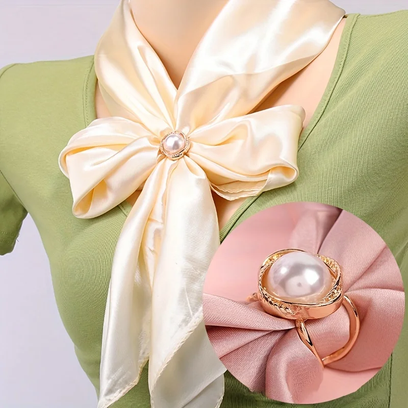 4-Pack Elegant Gold Faux Pearl Scarf Clips Set - Multifunctional Metal Corner Knots and Ring Buckle Clips, Secure Hold image 5