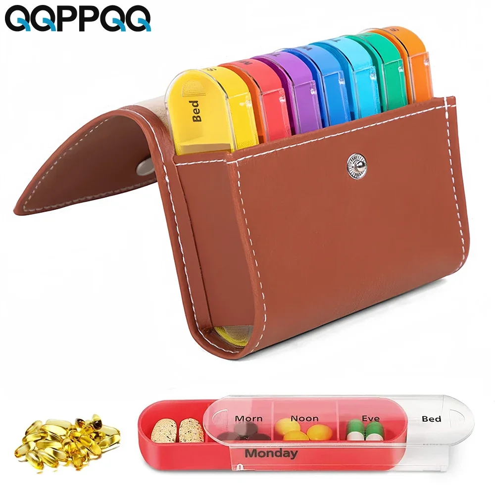 Portable 7 Day Pill Organizer, Weekly Reminder Vitamin Pills Storage Dispenser Box Medicine Case Bag Capsule Fish Oil Container