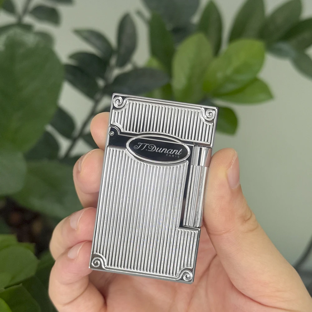 Classic Vertical Grain Metal Cigarette Lighter,Exquisite Vintage Smoking Torch Lighter for Men Gift Collection