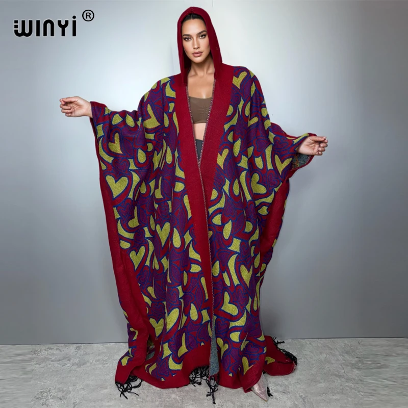 

WINYI African boho hooded winter woman clothes fall clothes abaya dress kaftan outfits for women coat Kimono long down poncho
