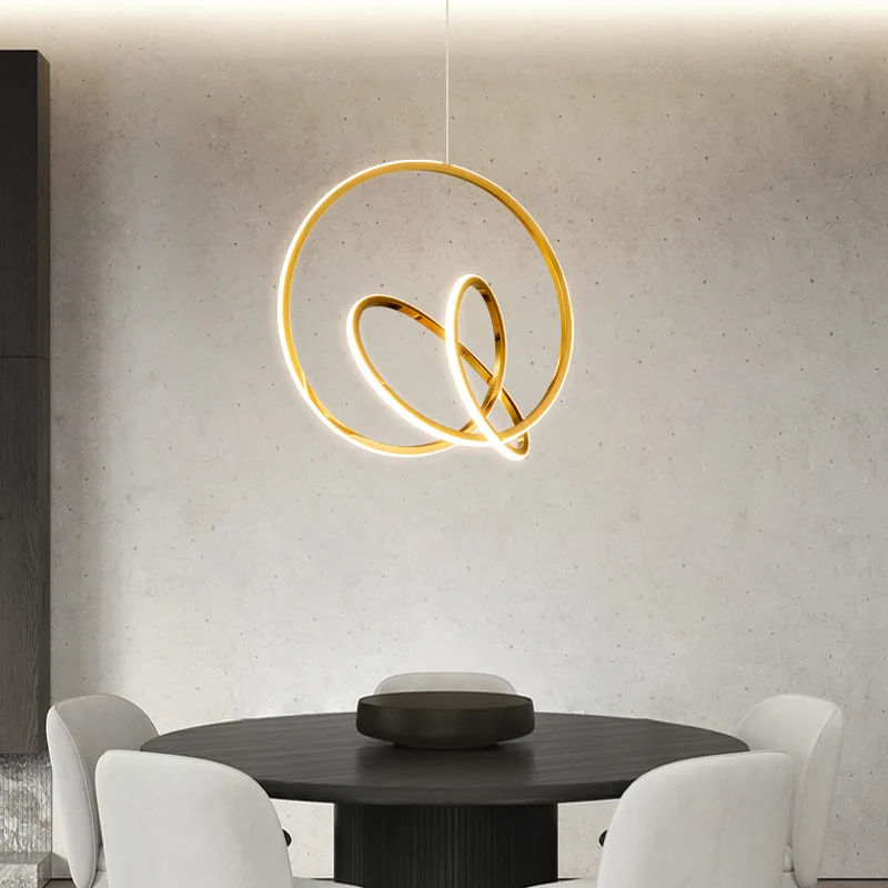 Imagem -04 - Modern Gold Ring Led Pendant Light Criatividade Círculo Sala de Jantar Bar Lustre Iluminação Interior Casa Quarto Lustre Pendurado Lâmpada