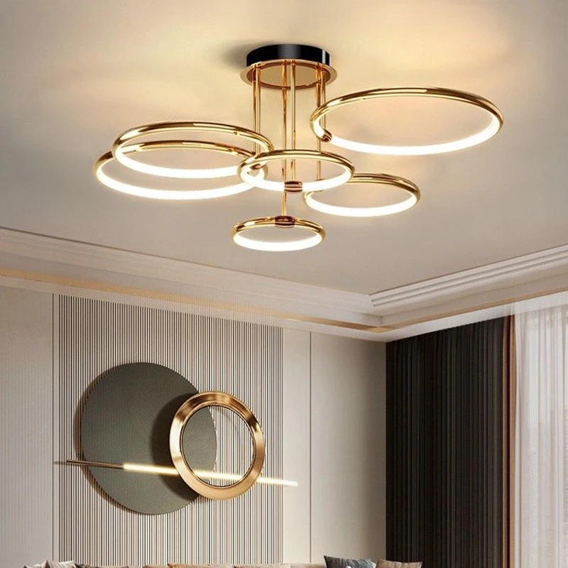 Imagem -02 - Nordic Led Circle Teto Lâmpadas para Quarto Lustre Interior Luminárias Sala de Estar Fundo do Sofá Preto Dourado