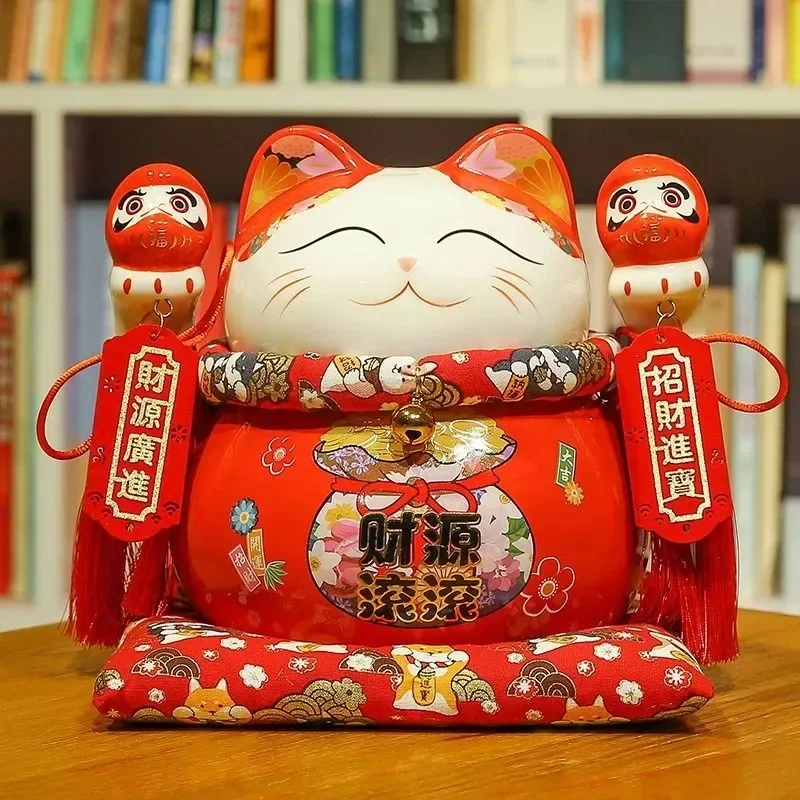 

7.5-inch Lucky Cat Festive Red Practical Commemorative Creative Ceramic Ornament Engagement Bridal Gift Front Desk Decoration