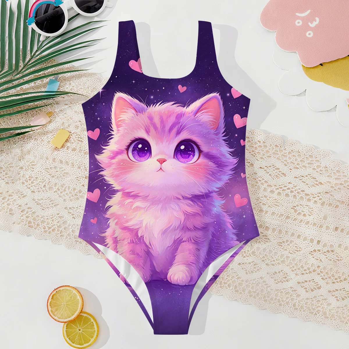Girls' Summer Style Atmospheric Kitten Fashionable Tight One-piece Swimsuit