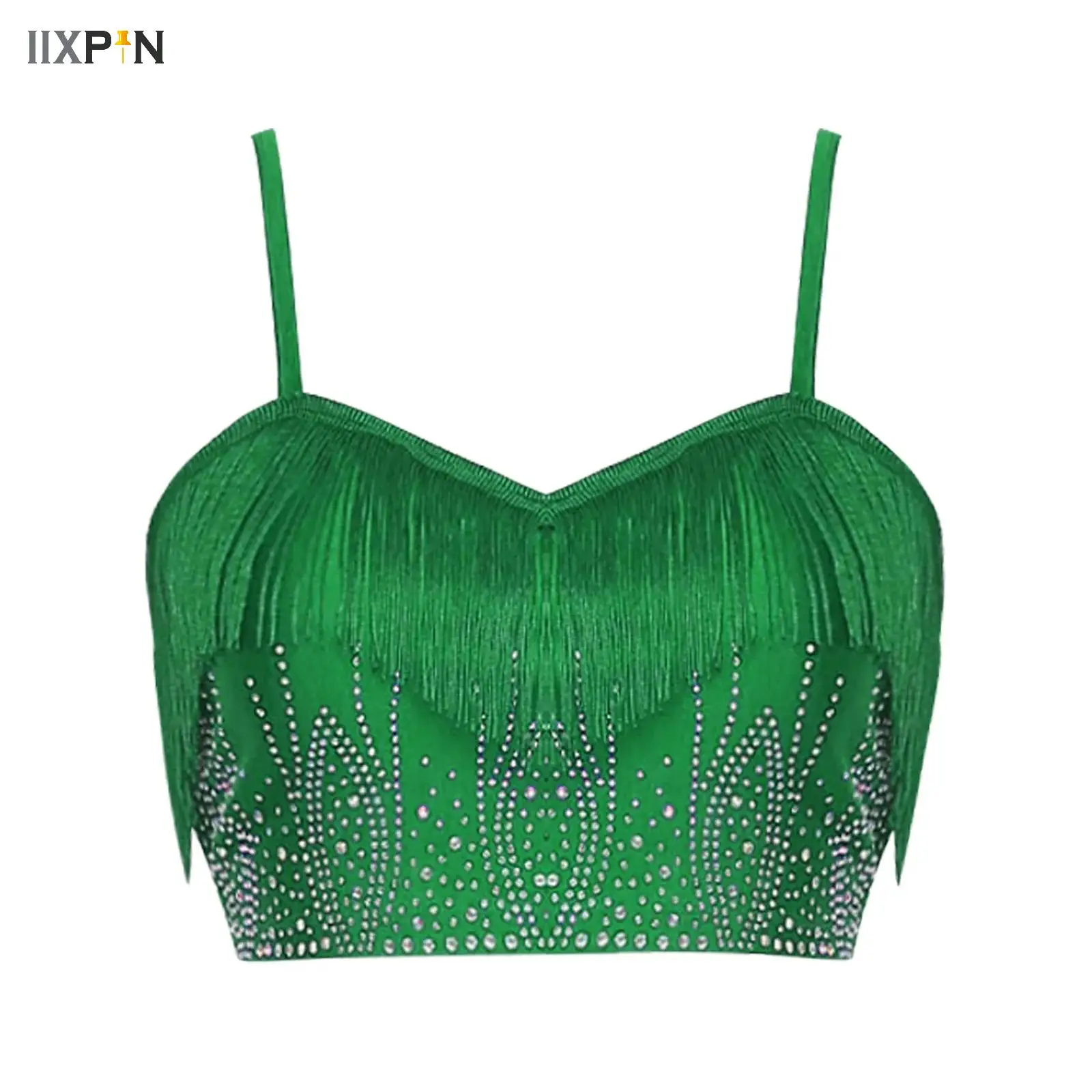 

Womens Belly Dancing Bustier Bra Fashion Glittering Rhinestone Camisole Crop Tops for Raves Dances Carnival Performance Costumes