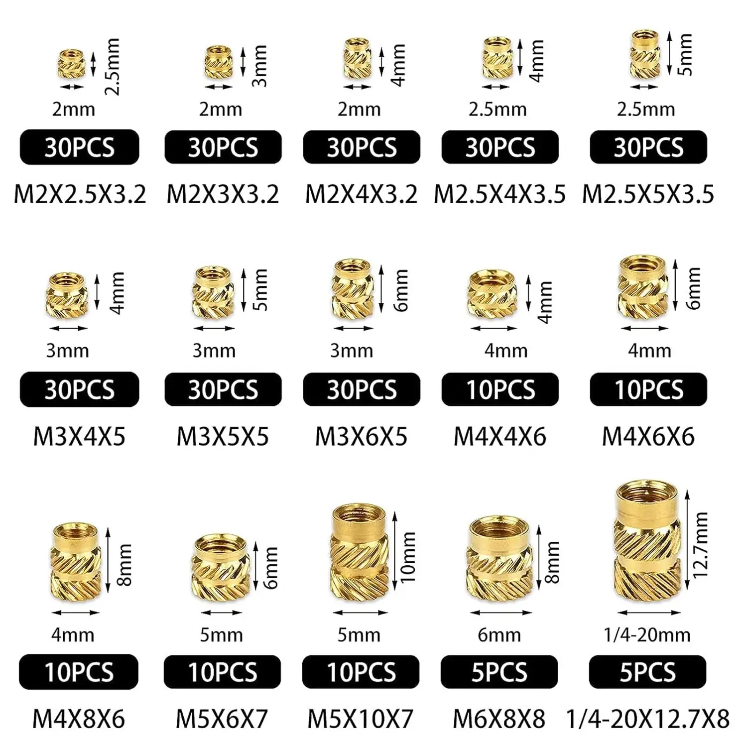 300x Threaded Brass Insert Nut M2 M3 M4 M5 M6 Heat Set Environmentally Copper Insertion Nuts for 3D Printer Plastic Notebook